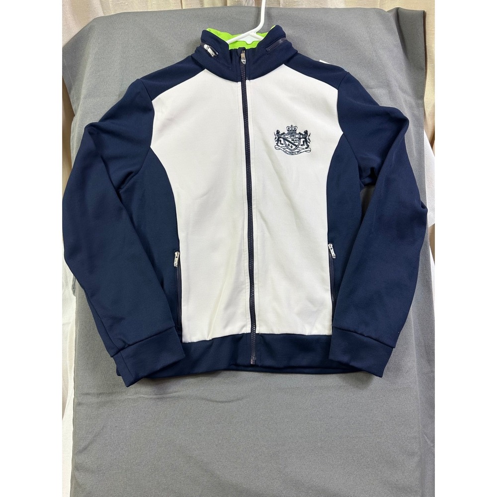 Ralph Lauren Track Jacket Navy White Embroidered Crest Full Zip Athletic Hooded‎